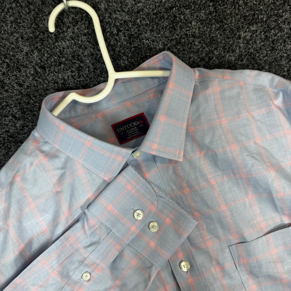 UNTUCKit Castellare WF Mens‎ XL Blue Pink Plaid Wrinkle Free Button Down Shirt